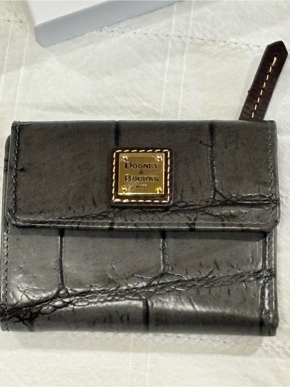 Dooney & Bourke Denison small flap Gray Croc-Embossed Wallet with Gold Logo